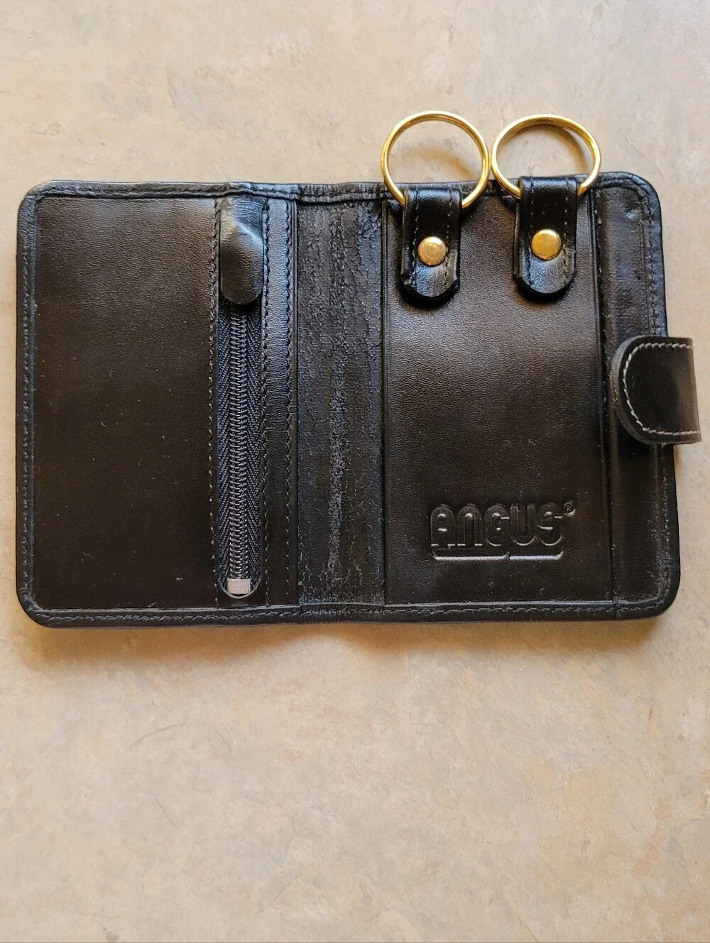 Black Leather Balenciaga Key Pouch 2 Key Rings, Card Holder Slot & A Zipper Slot